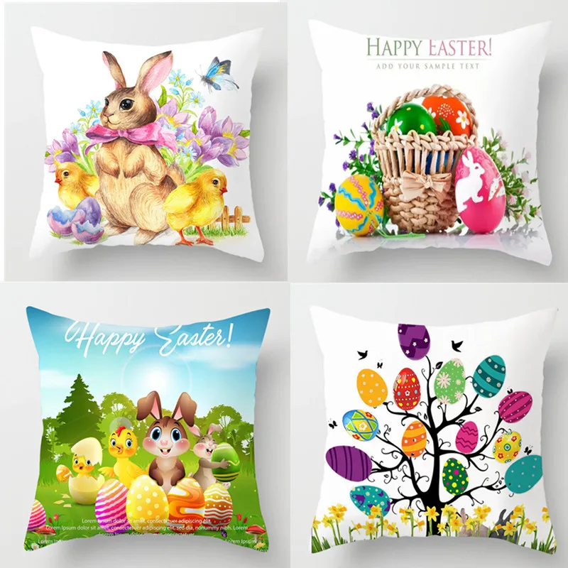 Happy Easter Decorations for Home Bunny Easter Eggs Polyester Pillowcase 45*45Cm Party Decorations Easter Rabbit Decor Gift