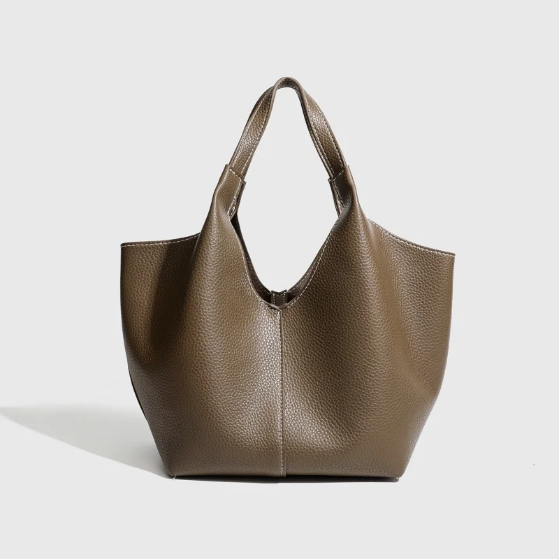 Korean Version Solid Color Lichee Pattern Large Capacity Underarm Bag New Women Casual Versatile Shoulder Bag Tote Bag