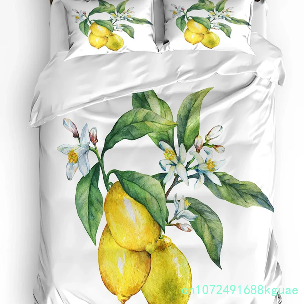 3pcs Bedding Set Plant Lemon Flowers White Home Textile Duvet Cover Pillow Case Boy Kid Teen Girl Bedding Covers Set
