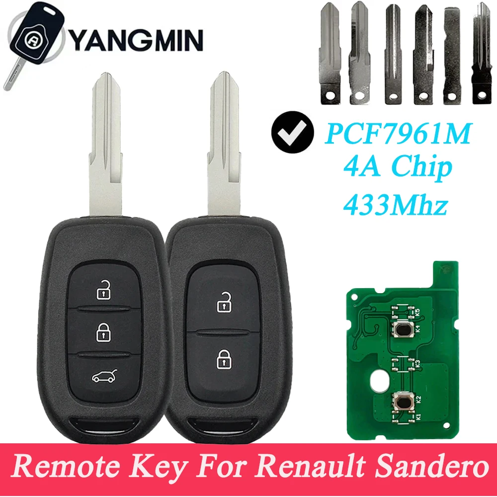 

2 3 Buttons Remote Key For Renault Sandero Logan Lodgy Dokker Dacia Duster 4A PCF7961 Chip 433Mhz Auto Smart Control Key shell