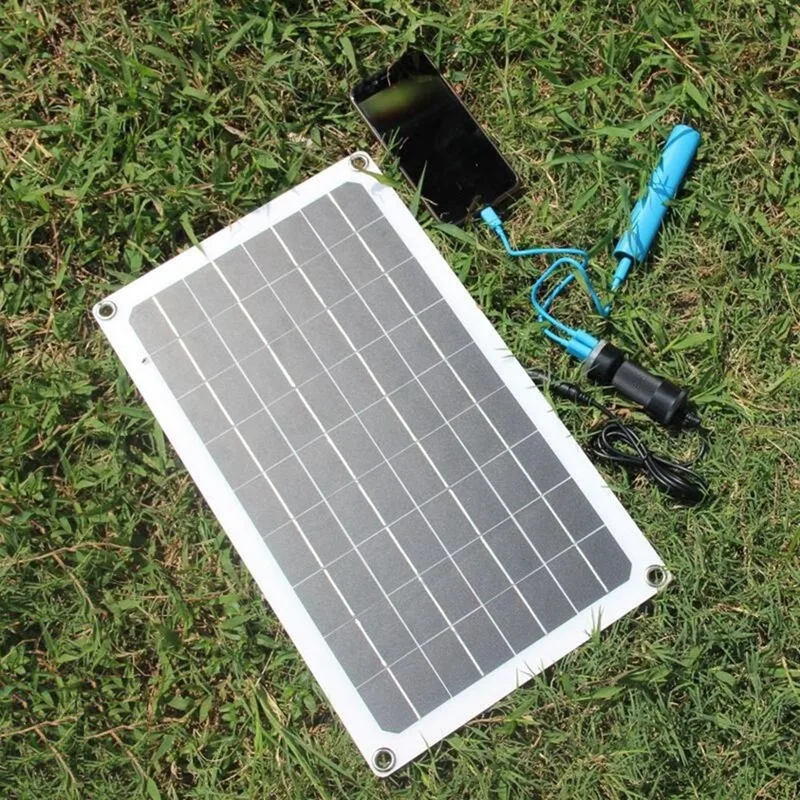 Kit de Panel Solar Flexible de 20W y 12V, puerto Dual de CC para acampar al aire libre, Kit de carga para coche, RV, barco, batería, teléfono móvil