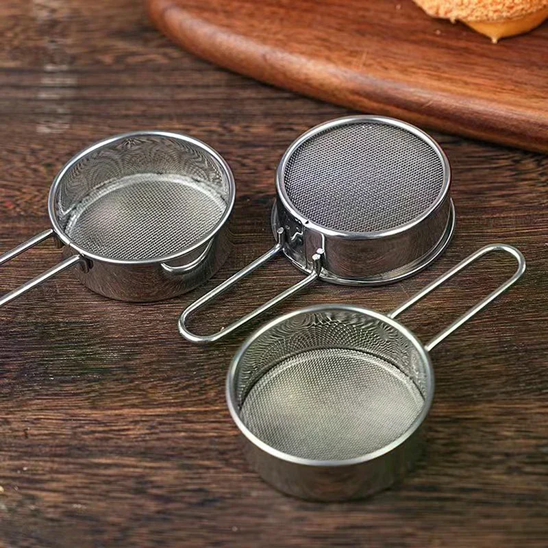 Stainless Steel Flour Sieve Fine Mesh Strainer Baking Flour Sifter With Handle Handheld Coffee Powder Mesh Sieve Baking Tools