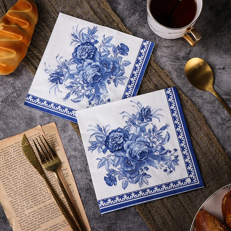 10/20pcs/Pac 33*33cm 2-Ply New Chinese Colourful Napkins Blue Printed Paper Napkins Wedding Paper Butterfly Bone Bart Paper