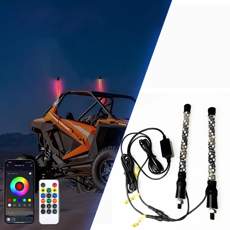 

30cm/1Ft Led Flagpole Light Remote Control Colorful Flagpole Spiral Antenna Whips Lights for Utv, Atv, Off Road, Truck, Boat