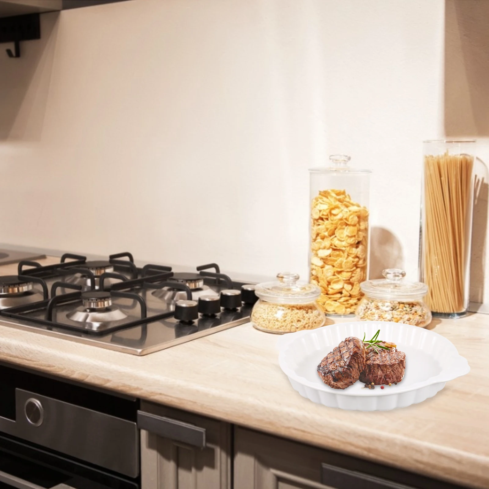 

1Pcs Ceramic Baking Tray Home Kitchen Bakeware Dish Practical Double Handle Food Baking Pan Non-Fade Safe Anti-Scald