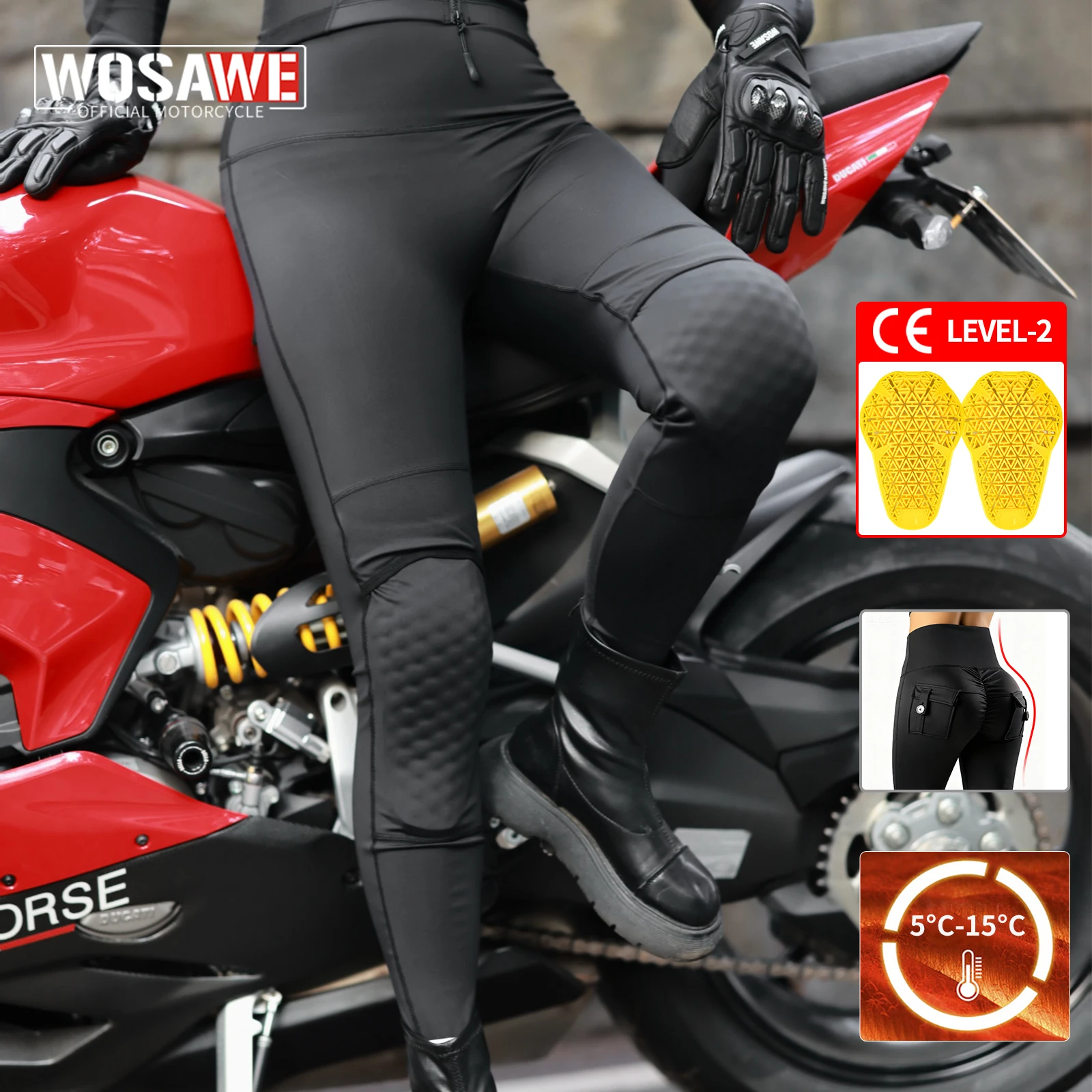 

WOSAWE Women Winter Motorcycle Rider Pants with Detachable CE Knee Armor Thermal Motorbike Riding Fitness Gym Leggings