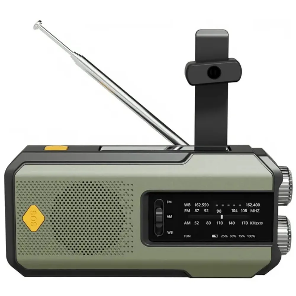 Weerradio Multifunctionele noodradio FM AM WB Handslinger Solar USB Opladen 2000mAh Power Bank LED-zaklamp Zaklamp