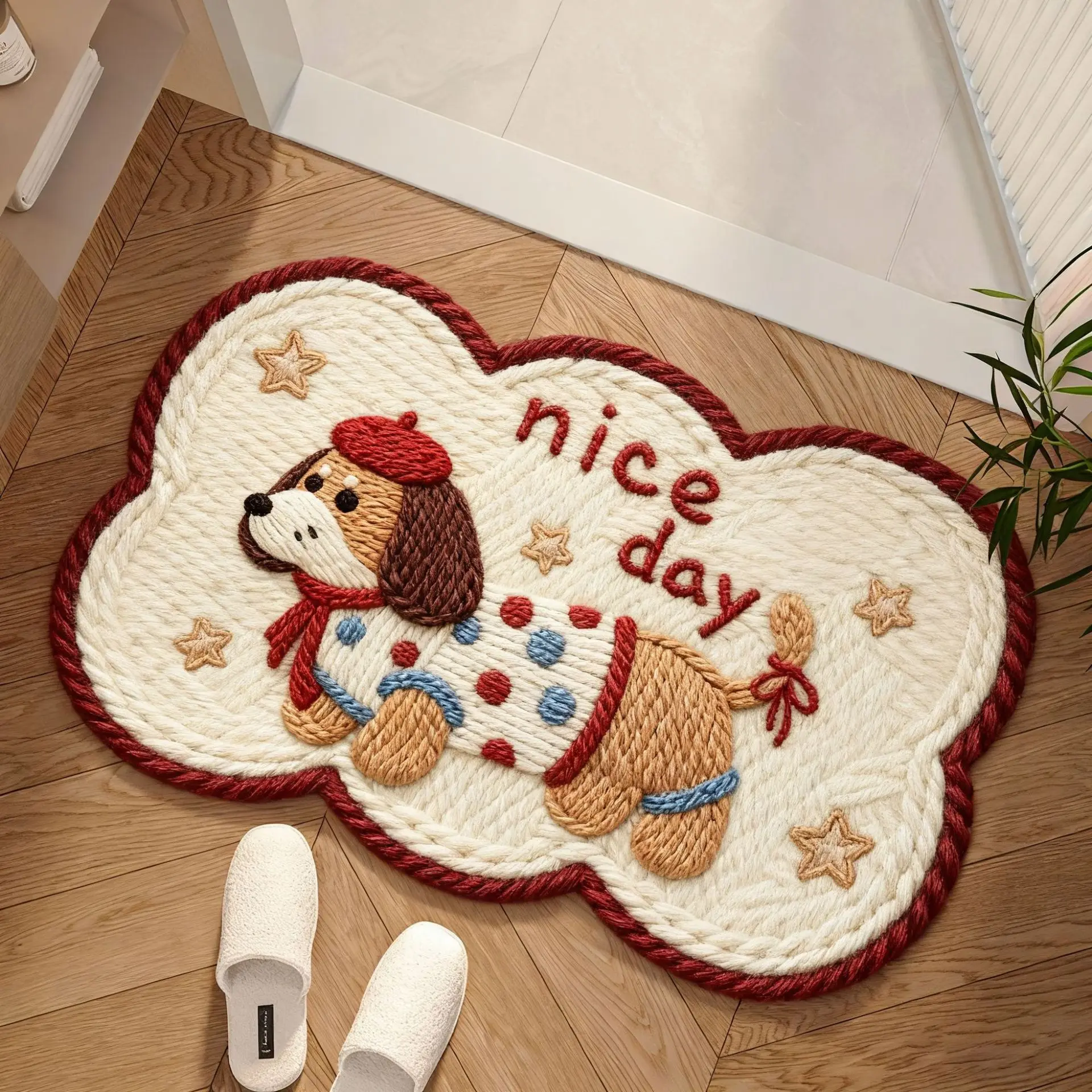 

Cartoon Batoom Mat Knitted Faux Wool Batoom Door Mat Anti Slip Floor Rug Home Decorative Door Teold Mat