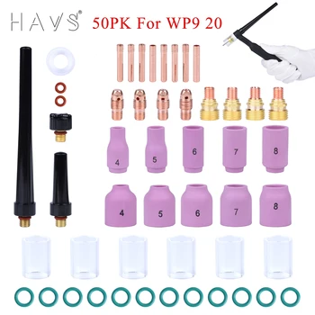 50pcs TIG Welding Torch Stubby Gas Lens for WP9 WP20 TIG Back Cap Collet Bodies Spares Kit Durable Practical Accessories