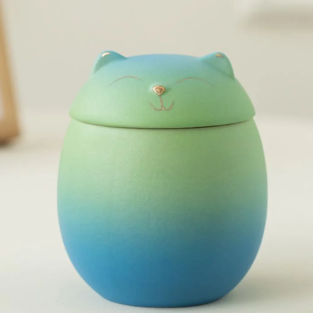 Mini Ceramic Urn in Gradient of Blue-Green Clam Designs - Cute Soothing Smile Puppy for Pet Dog Teeth Fur Nails Ashes Storage