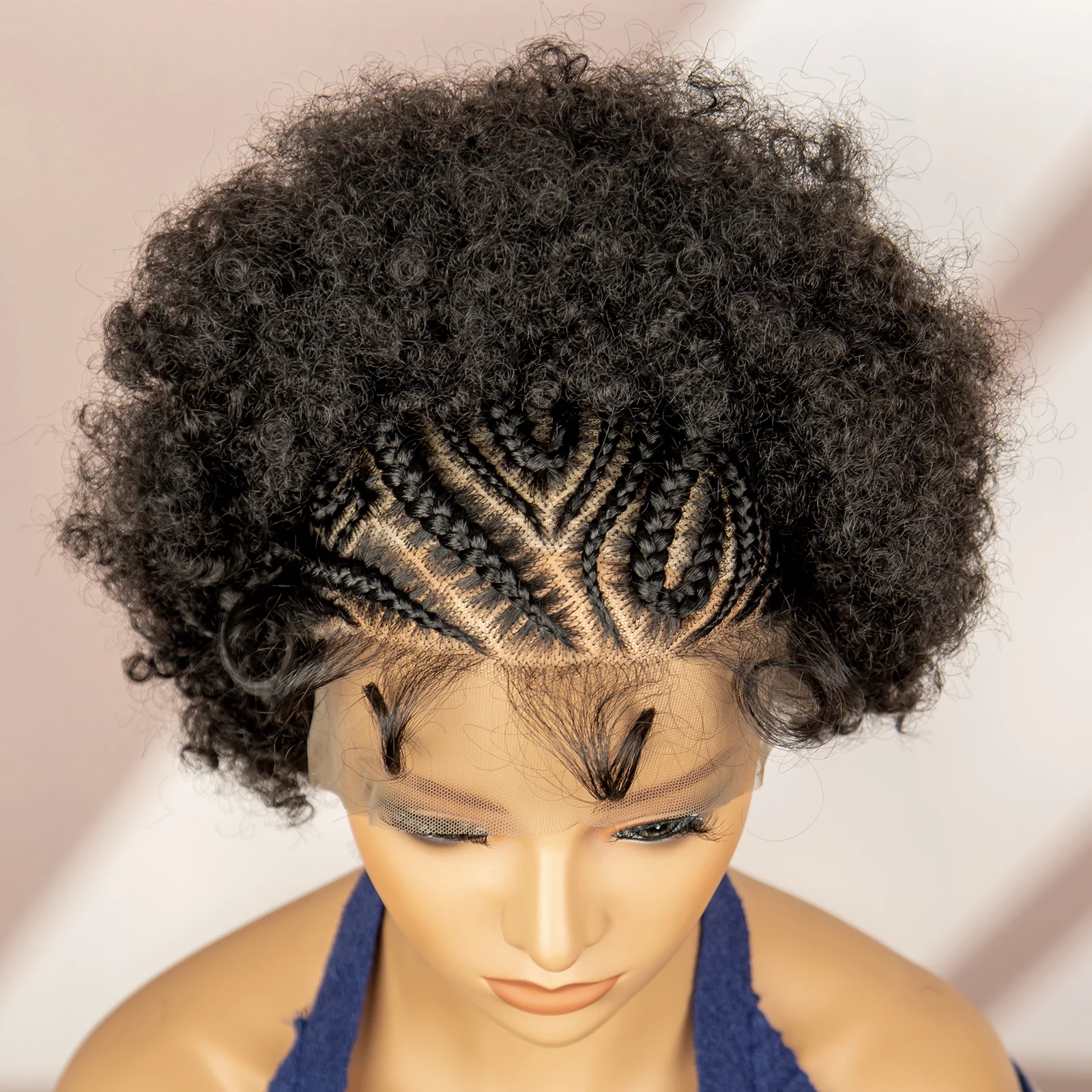 10 Inches Synthetic Kinky Curly Braided Wigs Short Cornrow Braided Wigs for Black Women Afro Braids Wigs with Baby Hair