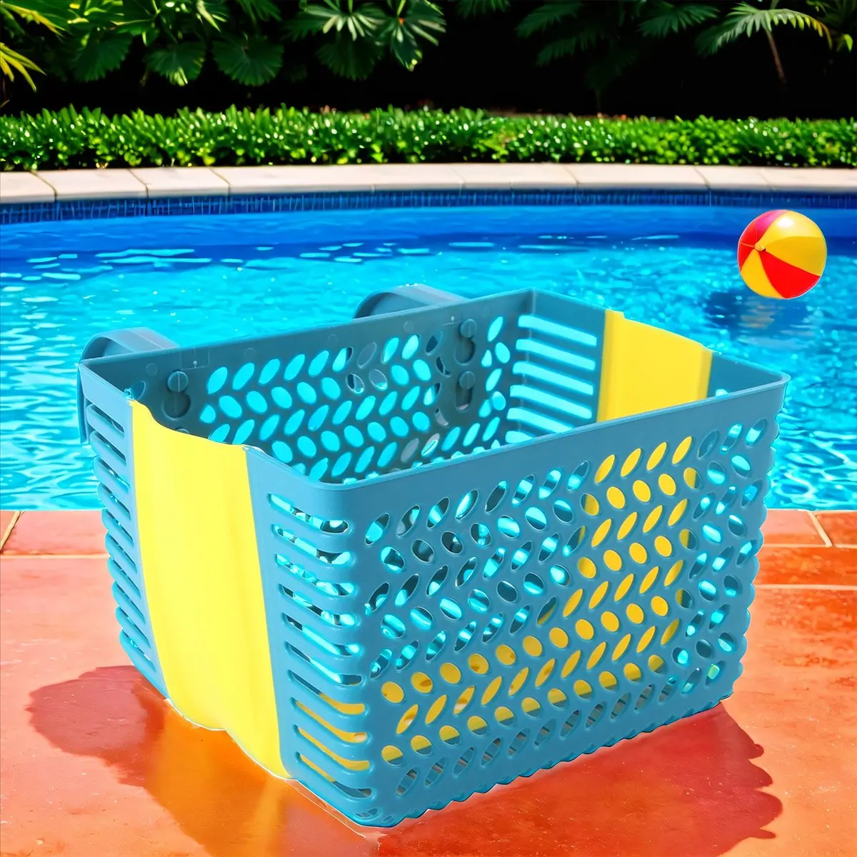 A75K Poolside Storage Basket, Swimming Pool Storage Basket, Above Ground Pool Basket, Suction Cup Storage Basket Blue