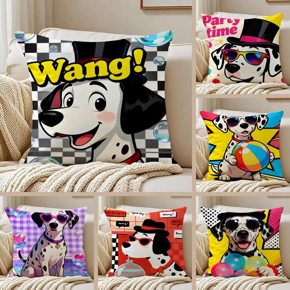 Cute Lovely Dalmatian Illustration Art Cushion Cover Pillowcase Anti-dustmite Invisible Zipper Short Plush Sofa Cushion