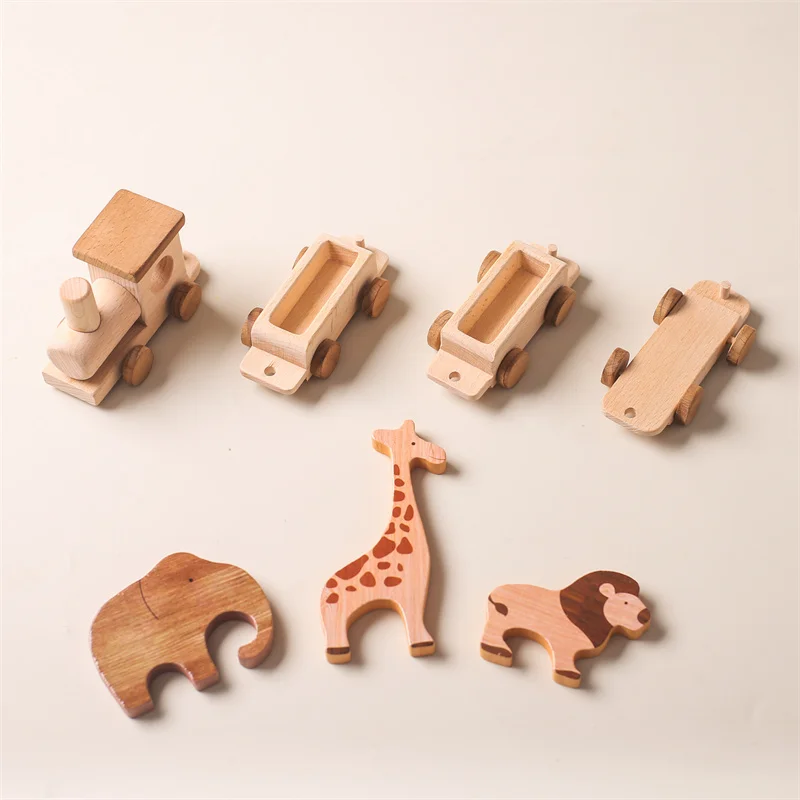 

Baby Montessori Toys Wooden Train Animal Doll Trailer With Numbers And Blocks Game For Toddler Boys And Girls Birthday Gift Toys