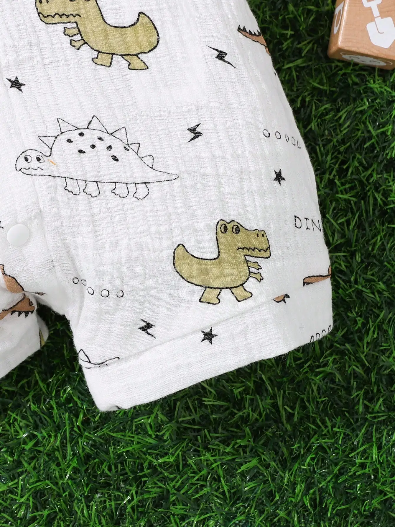 بدلة قفز صيفية جديدة للأطفال على شكل ديناصور كارتوني مطبوعة بالكامل بأكمام قصيرة مصنوعة من القطن الخالص، ناعمة ومريحة ولطيفة #6