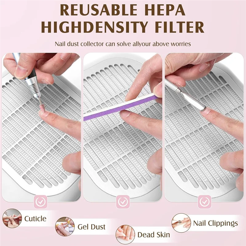 ABLQ Nail Dust Collector Vacuum For Nail Tech 600PA High-Speed Electric With Reusable Filter, Quiet Suction Machine