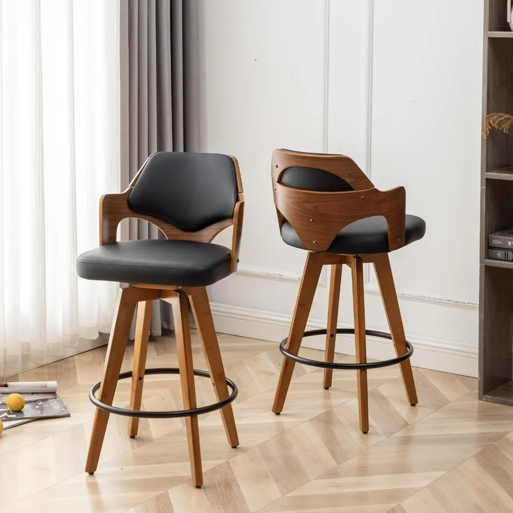 

Swivel Bar Stools Set of 2, Counter Height Bar Stools, Upholstered Chair with Bamboo Legs, Low Back Counter Stools, Bar Stools