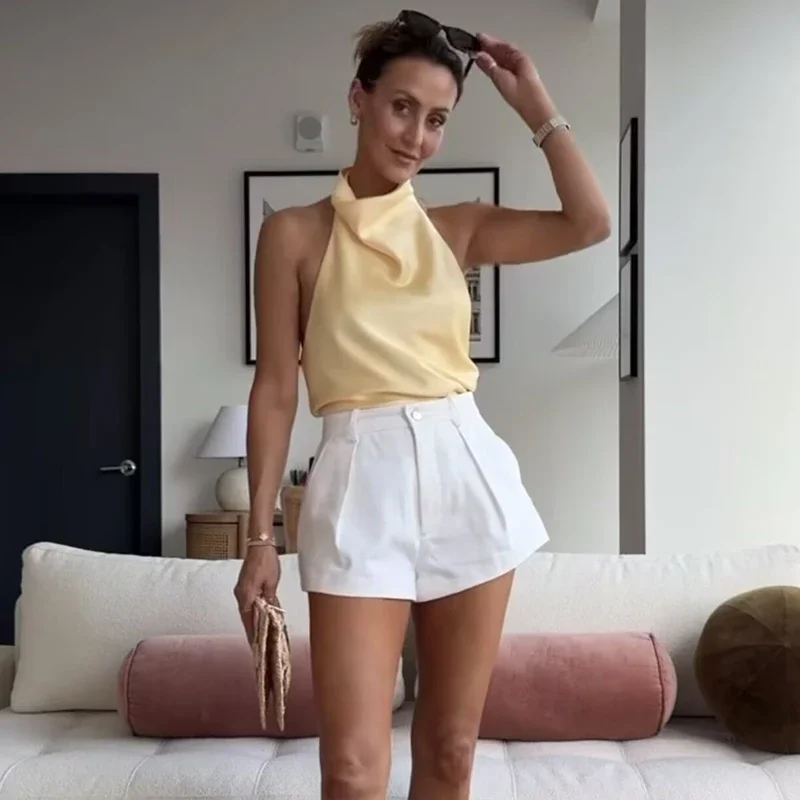 Summer Tops Women's New Chic Slim Neck Elegant Backless Women's Tops Fashion Youth Summer Travel Street Tops