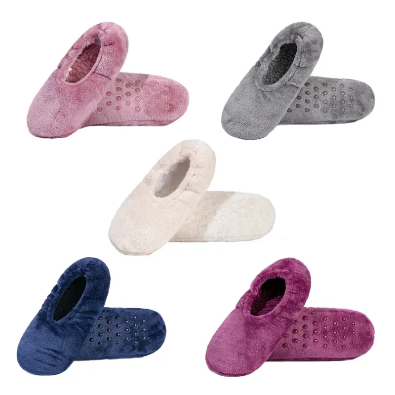 2 Pair Women's Indoor Floor Socks Winter Warm Non-slip Soft Comfortable Floor Shoes Solid Colour Ladies Home Slippers