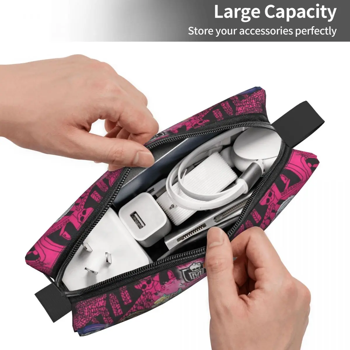 Monster High Collage Makeup Bag Large Cosmetic Bag for Men Women Anime Toiletry Bag Dopp Kit