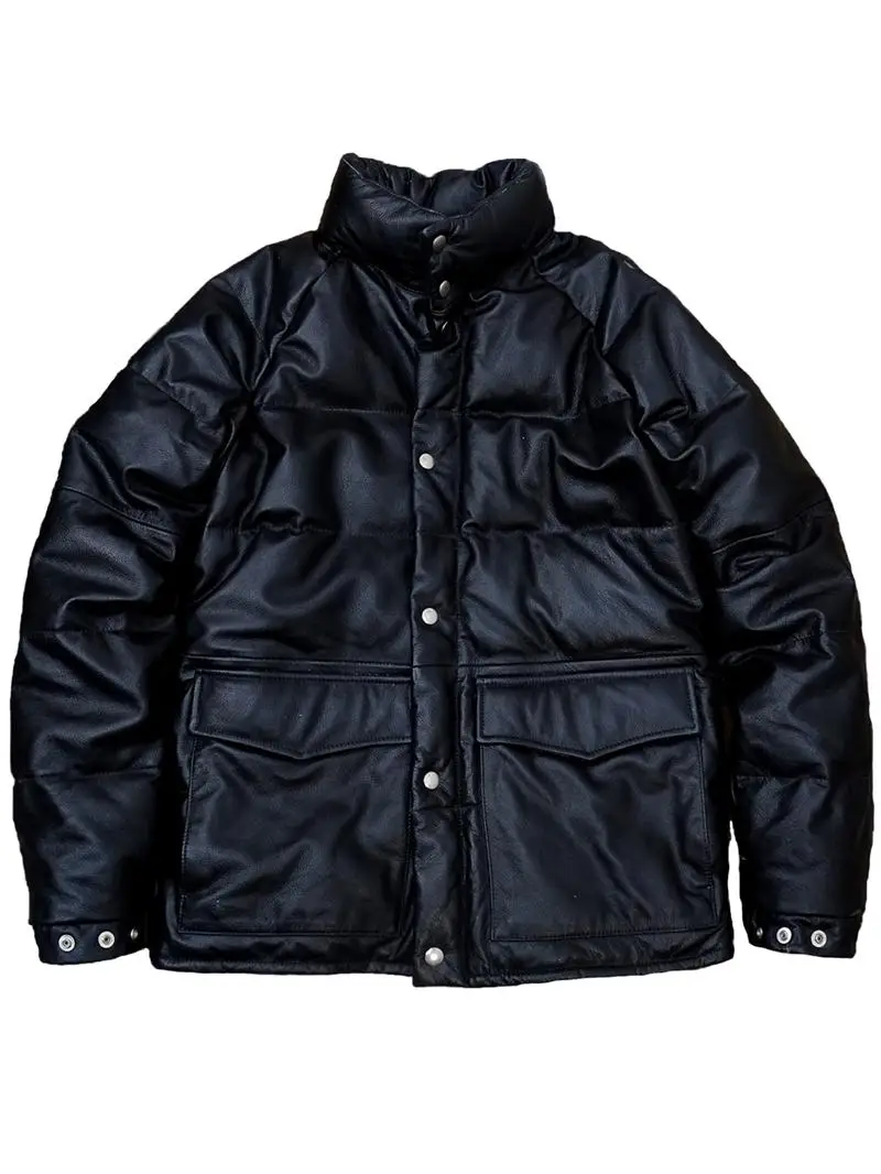 Classic Wood Village Takeda Thickened down White Duck Feather Top Layer Cowhide Bread Style Genuine Leather Jacket Winter