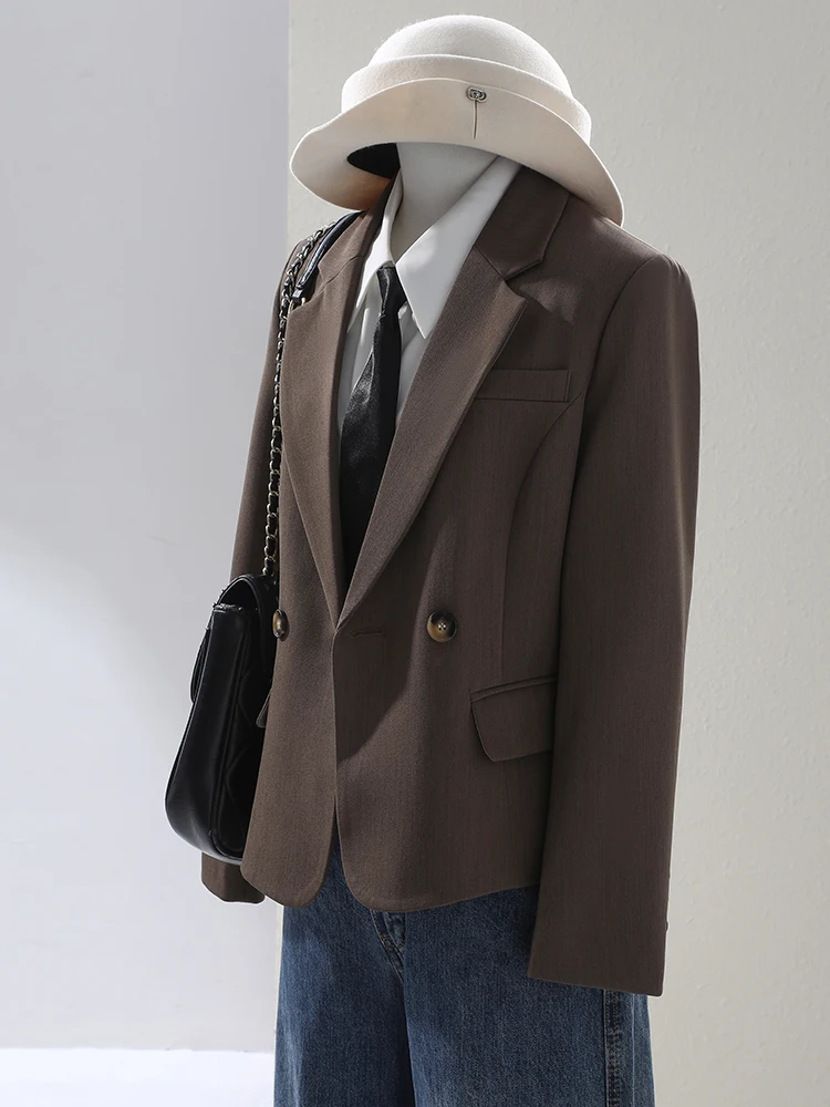 ベージュブラックコーヒー無地レディースブレザージャケットカジュアル女性用ジャケット
