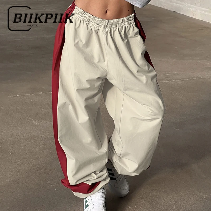 

BIIKPIIK Casual Loose Contrast Color Women Jogger Pants Fashion Elastic Waisted Side Stripe Trousers Sporty All-match Sweatpants