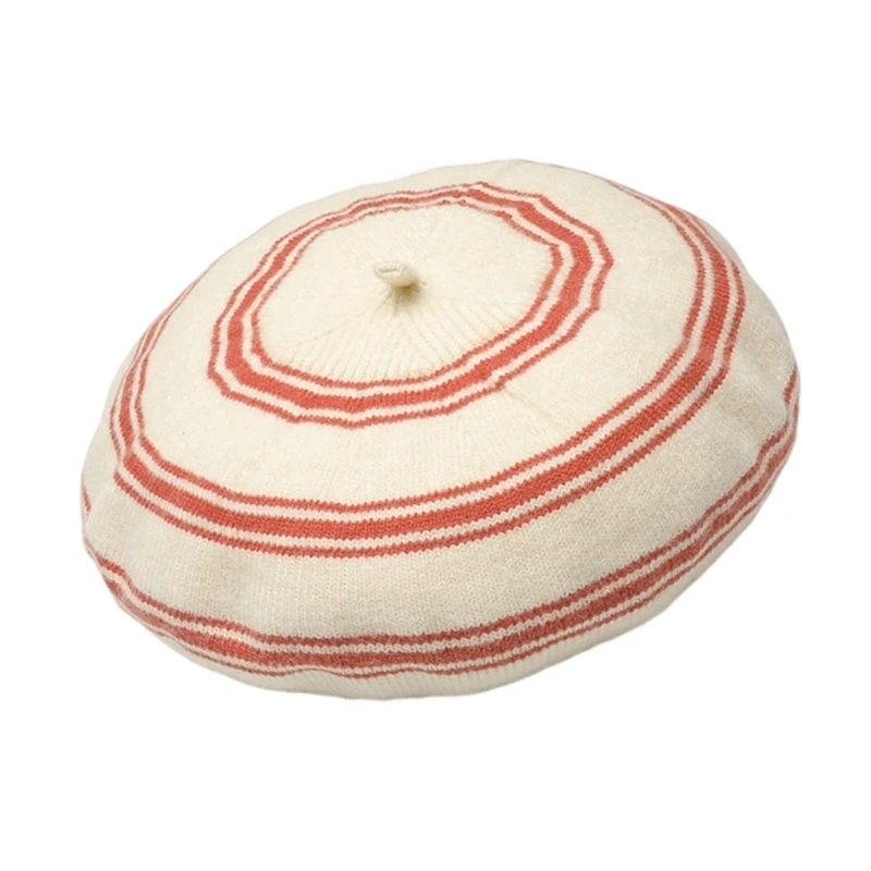 Knit Wool Hat with Circular Stripe Stretchy Brimless Hat for Women Styling