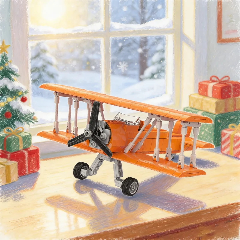 

375pcs MOC Vintage Biplane Model Building Blocks Construction Festival Gifts DIY Creative Idea Toys Education Brick