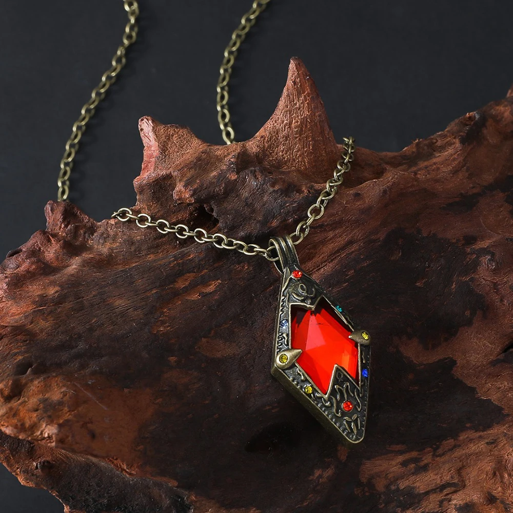 Elder and Scrolls Game Theme Necklace with Retro Red Crystal King Amulet Pendant Neck Chain Anime Punk Jewelry for Men Gamer - Image 6