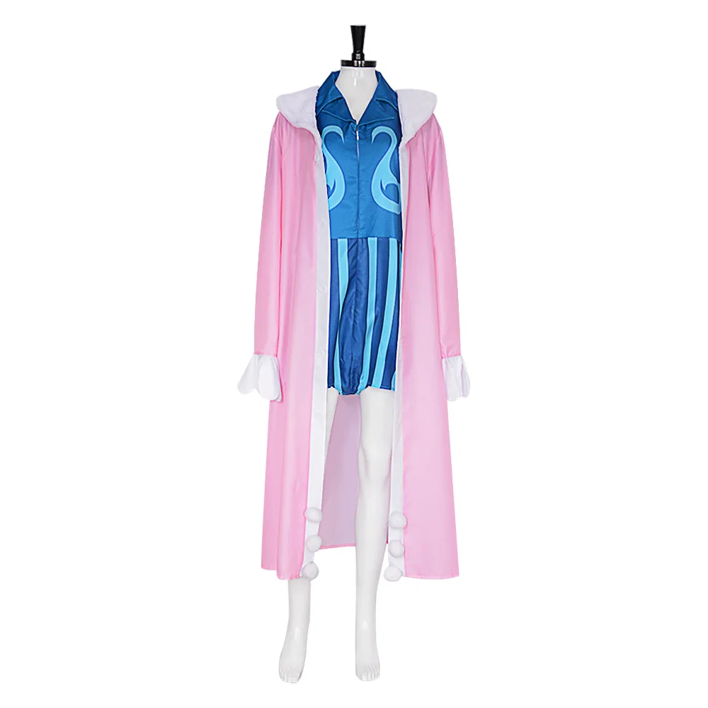 Anime Bentham Cosplay Costume Impel Down LEVEL5.5 Clone-Clone Fruit Pink Cloak Jumpsuits Uniform Man Woman Halloween Party Suit