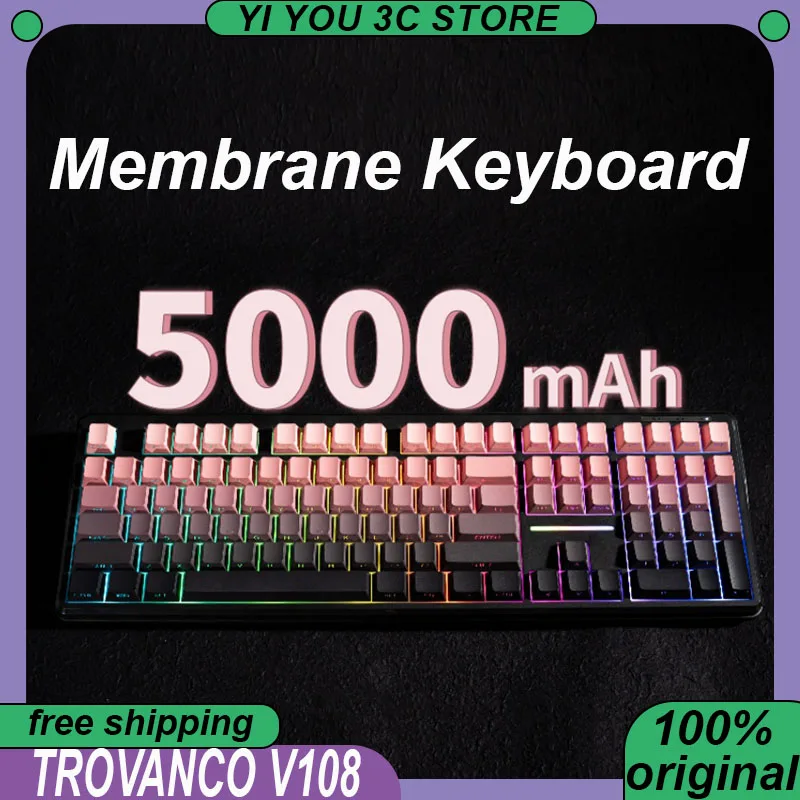 

TROVANCO V108 Membrane Keyboard Wireless Tri-mode 108Keys 5000mAh Long-endurance PBT RGB PC Esports Office Keyboards