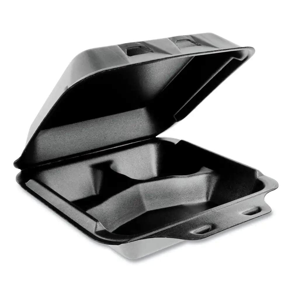 

Corp. Yhlb 08030000 Smartlock 8 In. X 8.5 In. X 3 In. Foam Hinged Lid 3-Compartment Container - Black (150/Carton)
