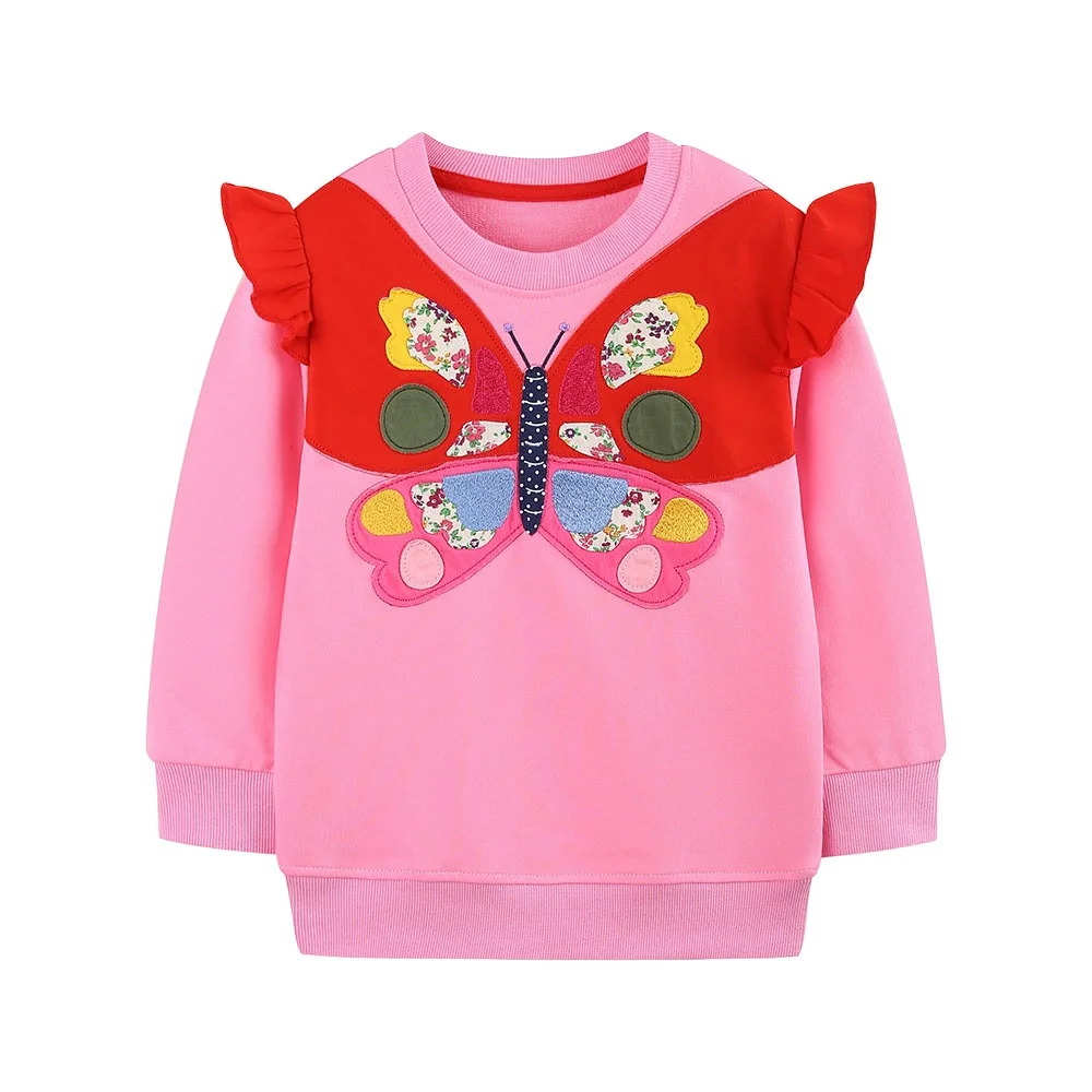 Jumping Meters Mädchen-Sweatshirts mit Schmetterlingsapplikation, 2–7 Jahre, Kleinkind-Kapuzenshirts, Herbst, Frühling, Kinderkleidung, heißer Verkauf – Detail 2