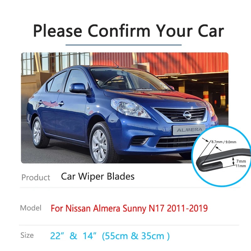 For Nissan Almera Sunny N17 Latio 2011~2019 Front Wiper Blades Windshield Windscreen Window Cleaning Brushes Car Accessories