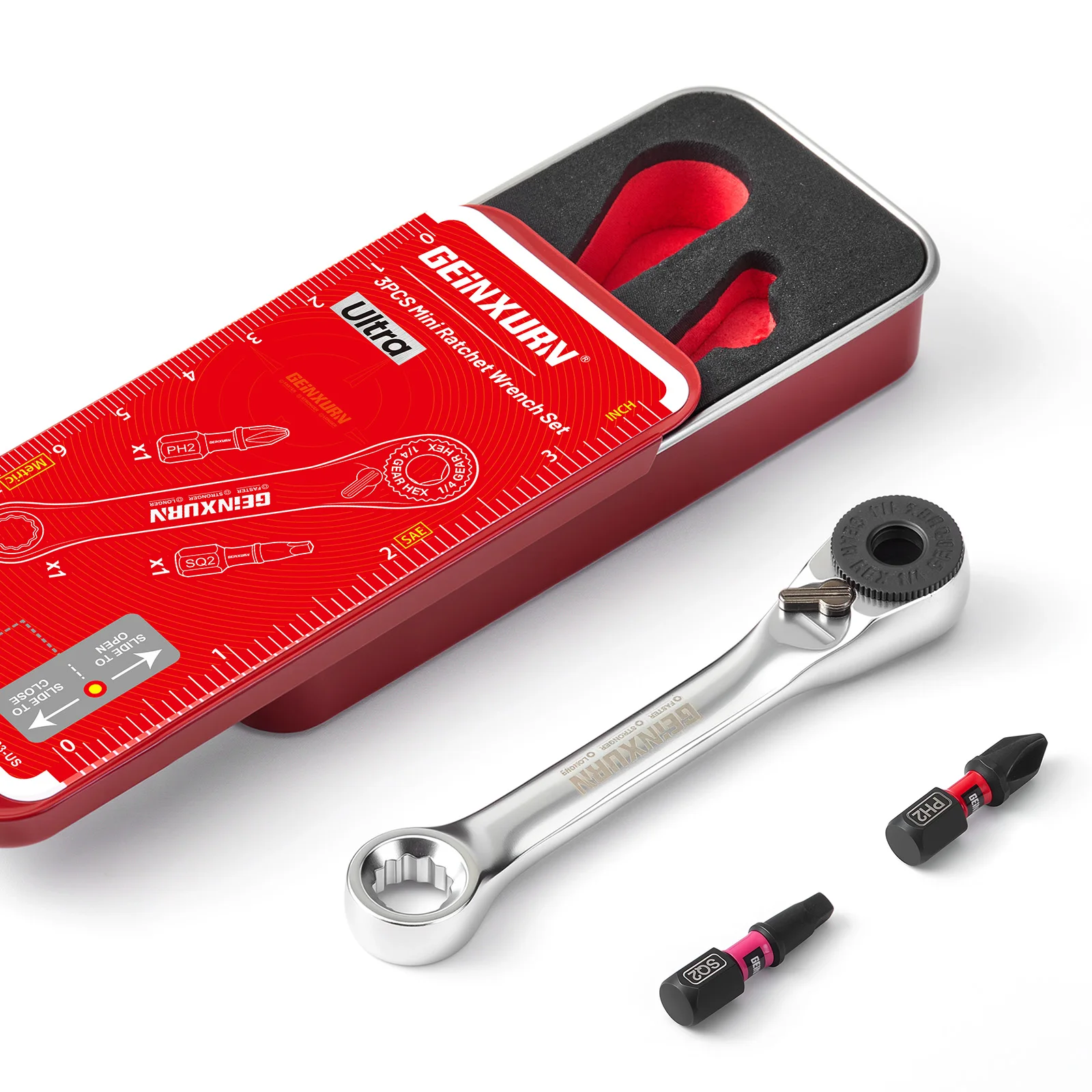 Geinxurn Mini Ratchet Screwdriver Set, S2 Screwdriver, Impact Magnetic Bit Holder,1/4