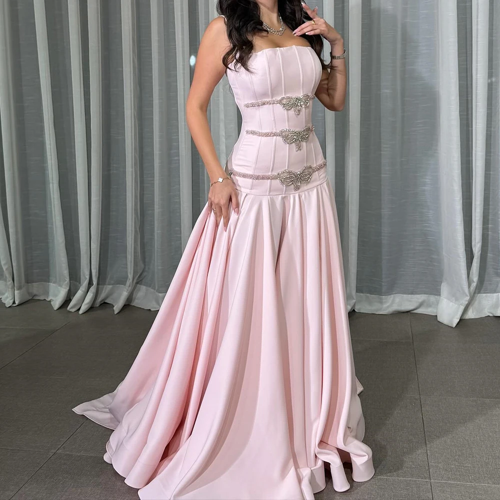 

Вечерние платья трапециевидной формы по индивидуальному заказу, длиной до пола, платье для выпускного вечера без рукавов, модное драпированное вечернее платье с бисером и кристаллами