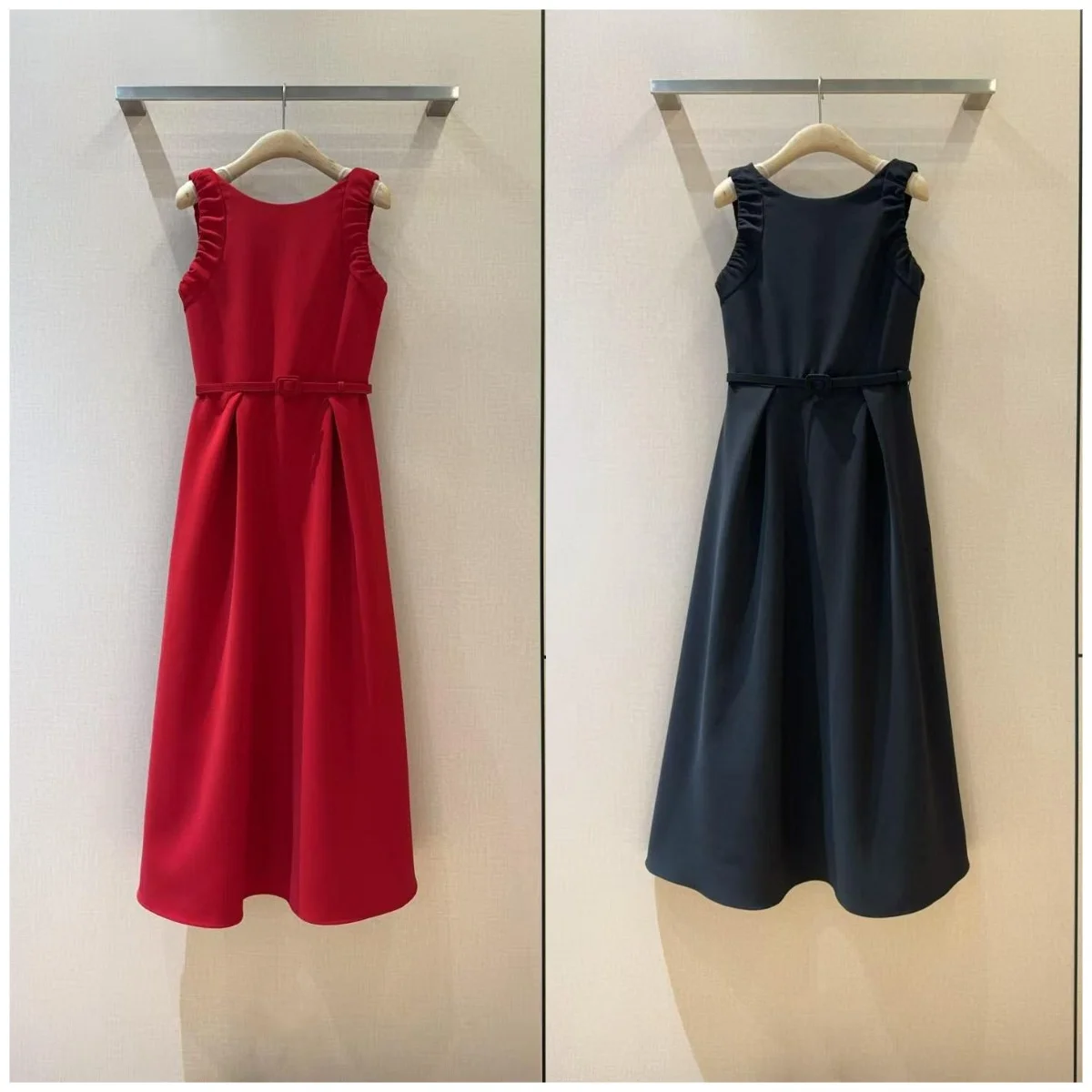 Customized High-End Women's Sleeveless Dress with Pleated Edge Elegant Fashionable