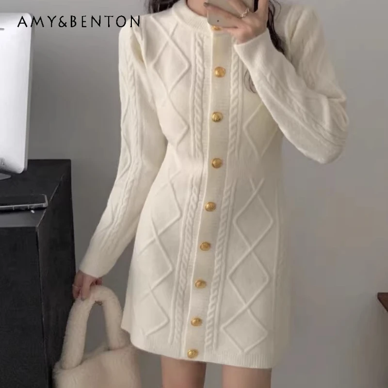 

Original Design Elegant Knitted Bottoming Women's Sweater Dress Autumn Winter New High-end Elegant Slimming Short Dresses Ladies