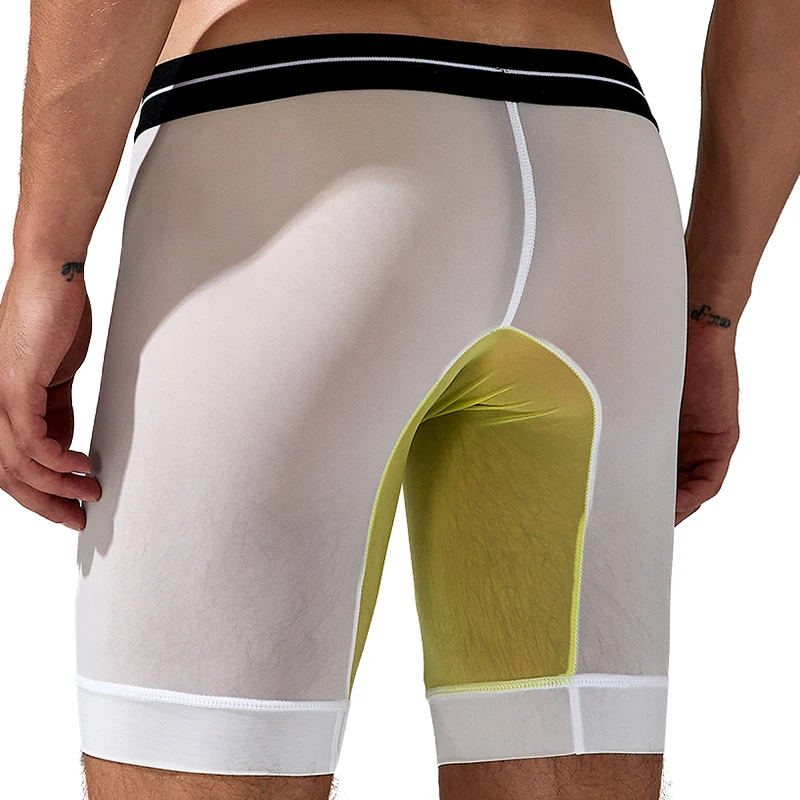 Sous-vêtements plats pour hommes, sous-vêtements longs, soie glacée et rafraîchissant, semi-transparent, haute élasticité, couleur fine bloquée