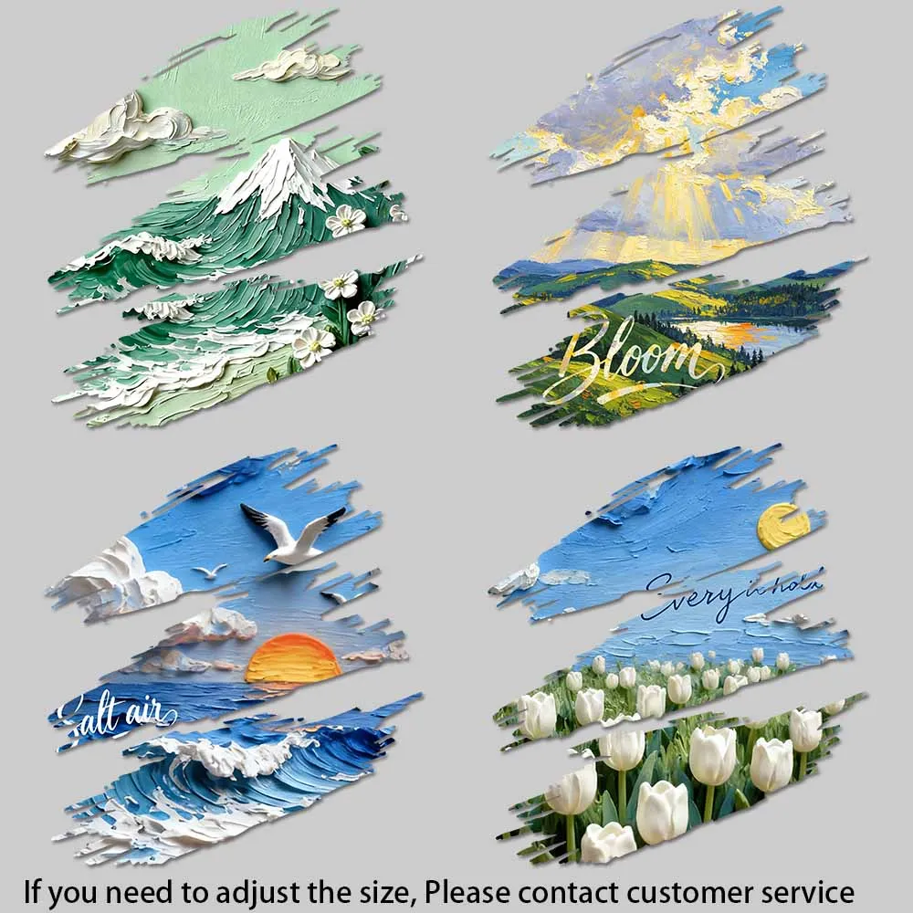 Textured Mountain & Tulip Heat Transfer Decals, Vivid Print, Durable for Men's & Women's Artistic Outfits