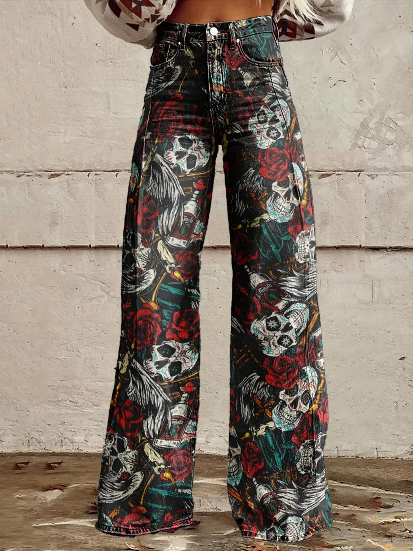 Ladies' new  printed jeans made of imitation denim fabric, casual and fashionable, Deep blue heart pattern