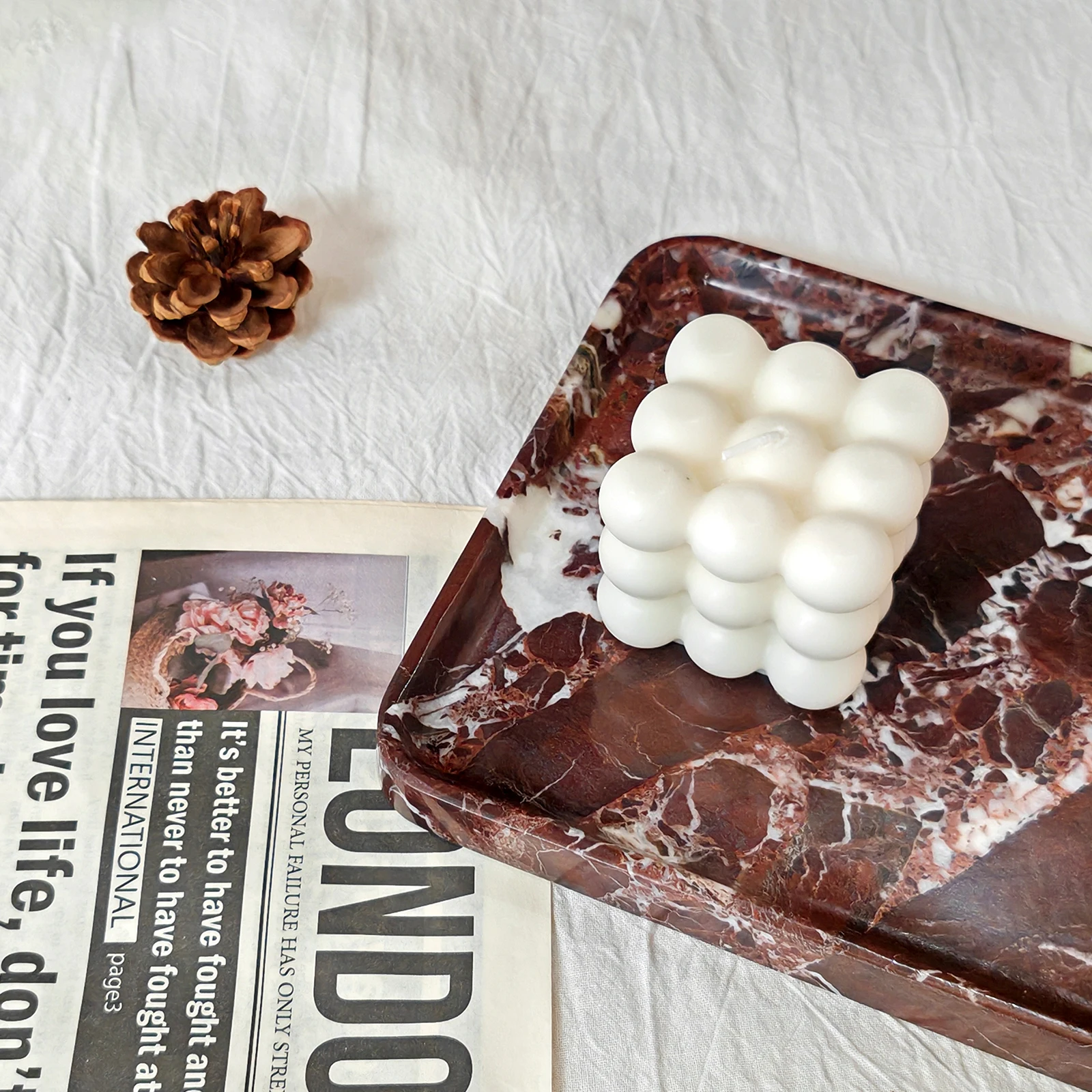 صينية حجر الجيري الطبيعي - منظم مستطيل أرجواني |   صينية الغرور للمجوهرات والمكياج والعطور |   الحمام، ديكور المكتب