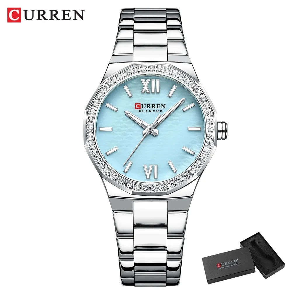 Damenuhr CURREN 2025, romantisches Luxus-Zifferblatt mit Strasssteinen, Edelstahlband, schlanke Armbanduhr für Damen, wasserdicht 6