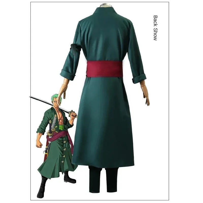 Roronoa Zoro Cosplay Anime Figures Costume Uniform Green Coat Pants Head Scarf Roronoa Zoro Wig Earrings Halloween Men Clothes