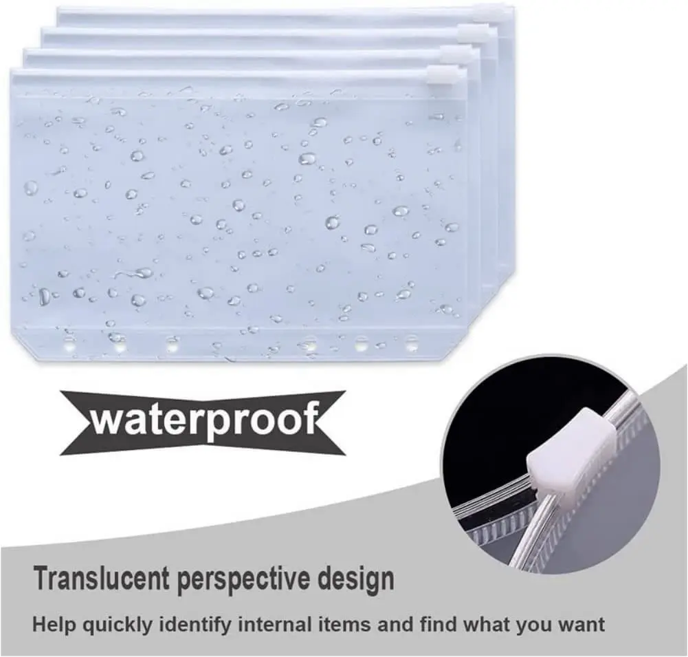 A6 Budget Binder Waterproof Cash Budget Envelope System With 12Pcs Zipper Envelopes 12Pcs Budget Sheet and 16Pcs Label Stickers