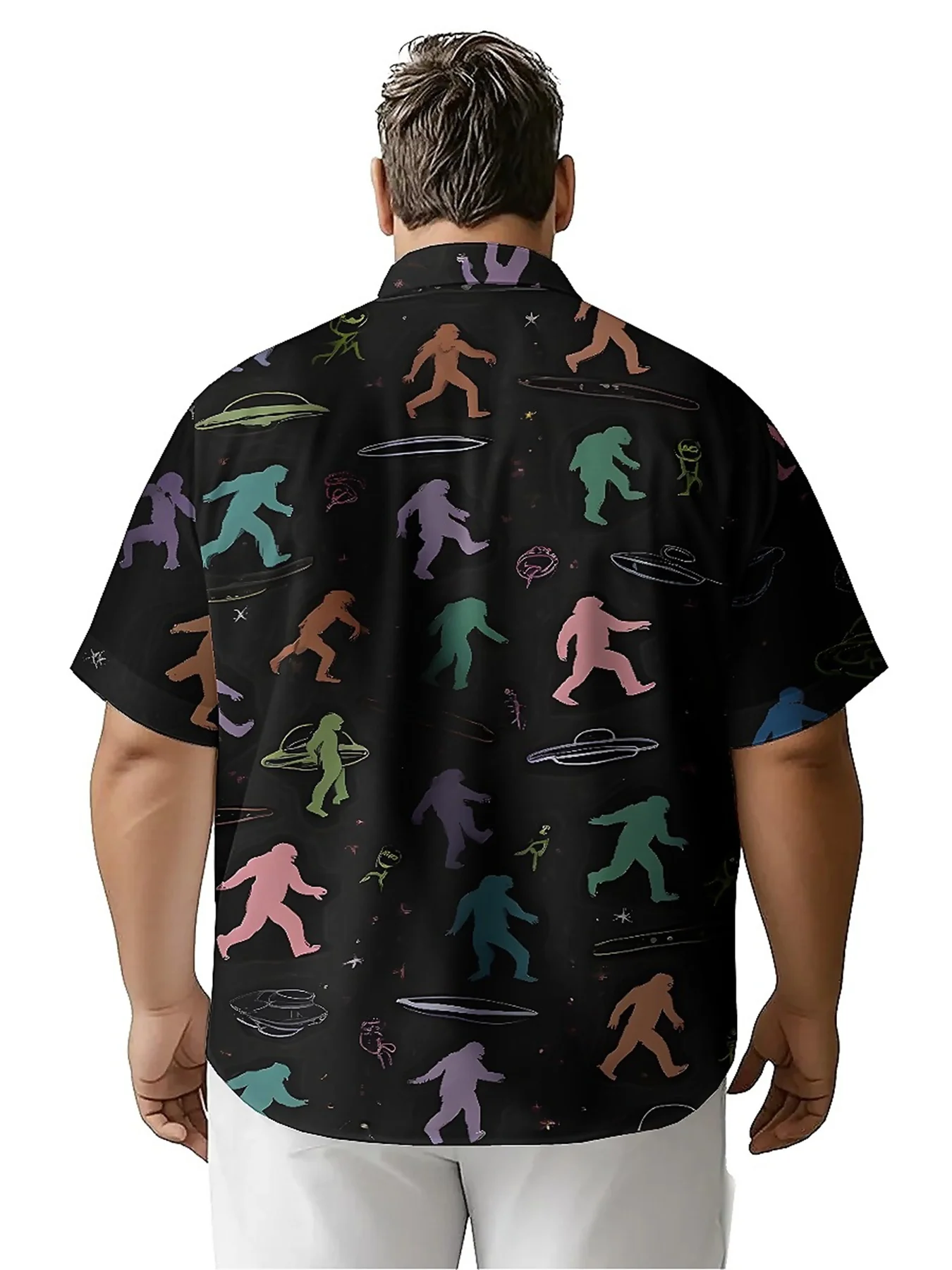 Men's Plus Size Hawaiian Shirts Colorful Alien Pattern pattern,Unisex Baggy Aloha Shirts,summer Alternative Clothing