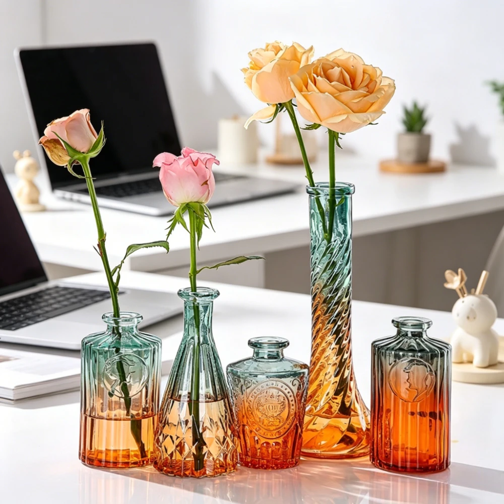 Multi Size Glass Flower Vase Colored Glass French Rustic Style Dining Table Dried Floral Display Ornament Home Decor
