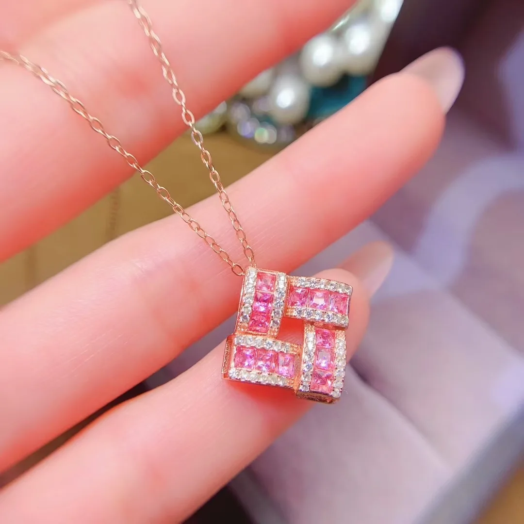 KJJEAXCMY High End Women's Pendant Natural Pink Sapphire S925 Silver with Electroplating Boasting High Clarity Full Brilliance