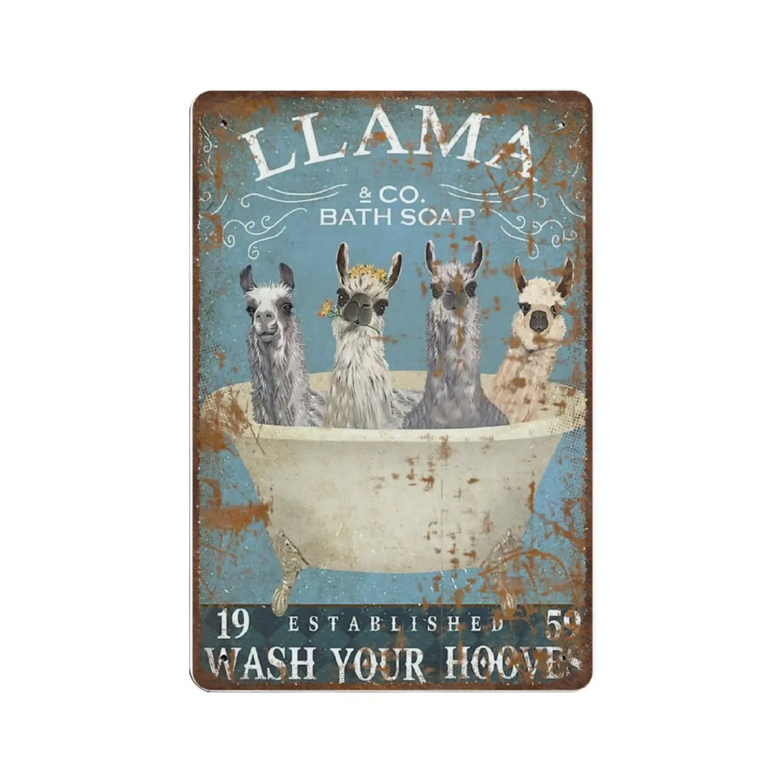 

Vintage Thick Metal Tin Sign-Llama Bath Soap Company Tin Sign -Novelty Posters，Home Decor Wall Art，Funny Signs for Home/Kitchen/